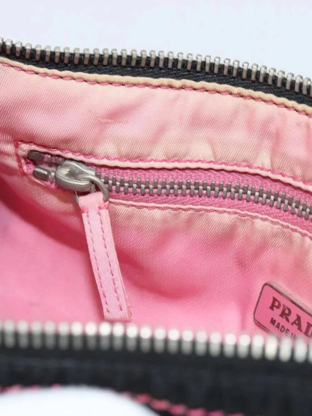 PRADA Accessory Pouch Nylon Black Silver Auth 159350